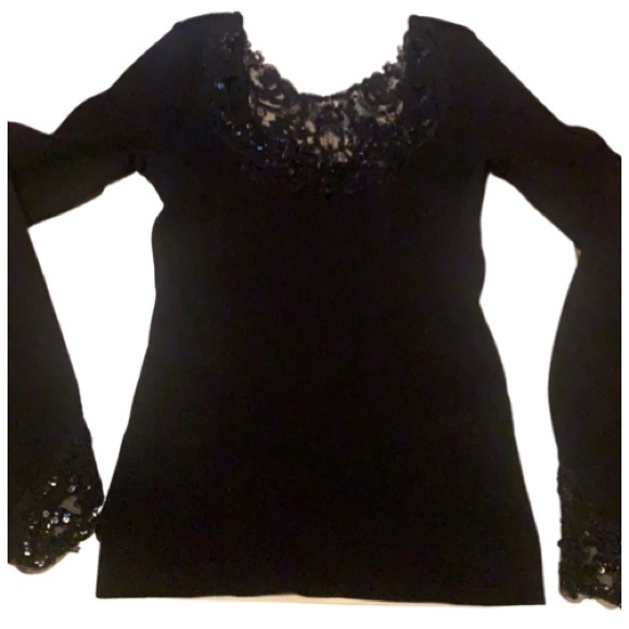 CACHE ELEGANT BLACK EMBELLISHED BEADED TOP SIZE MEDIUM COCKTAILS FORMAL - Picture 6 of 11